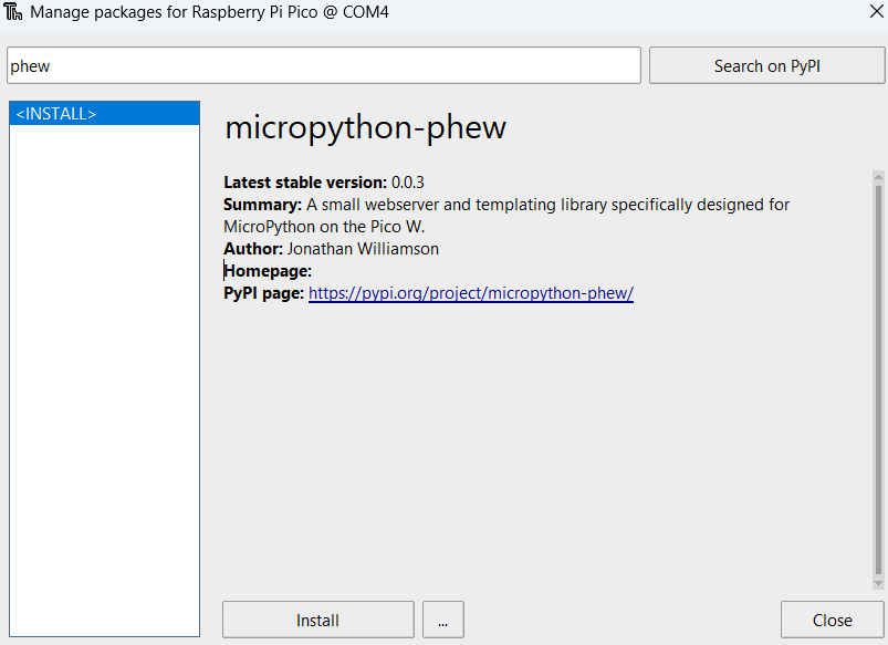 Installing MicroPython Phew