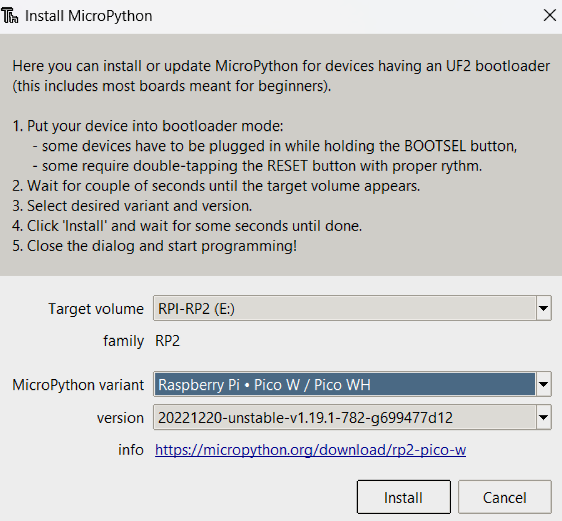 MicroPython RPI Pico Installation